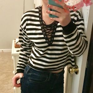 long sleeve shirt with a deep neck